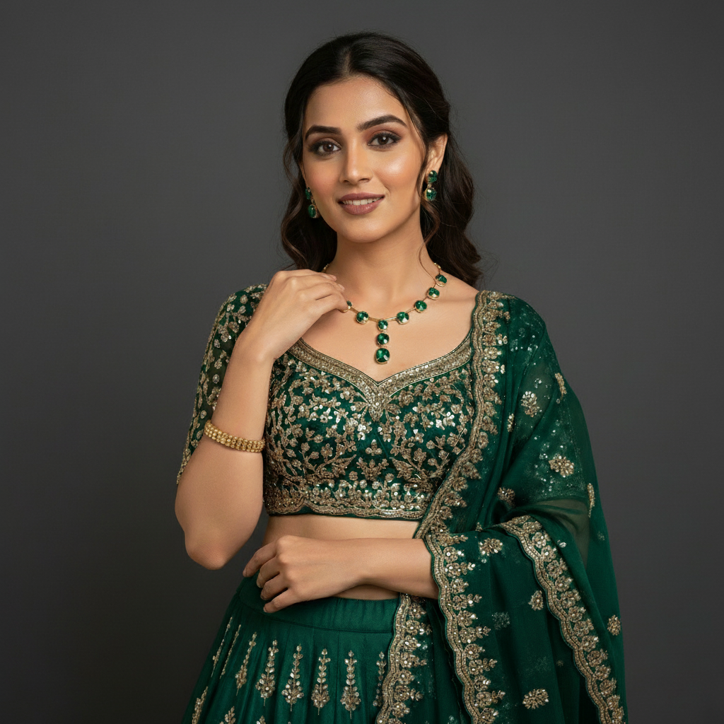 Manihaari Anti-Tarnish Emerald Gold Plated Crystal Necklace Set