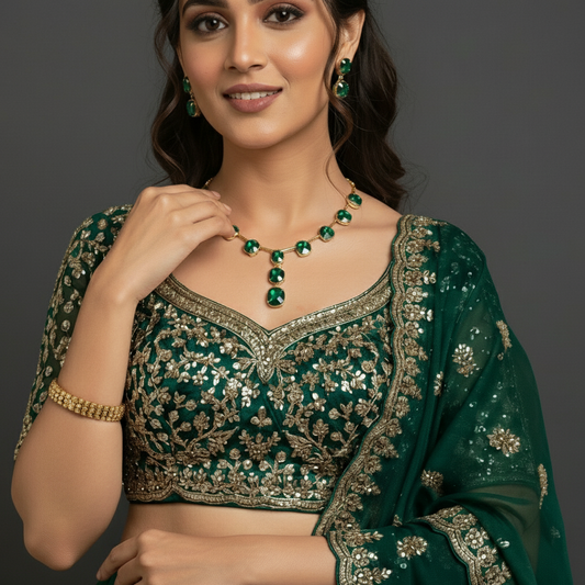 Manihaari Anti-Tarnish Emerald Gold Plated Crystal Necklace Set