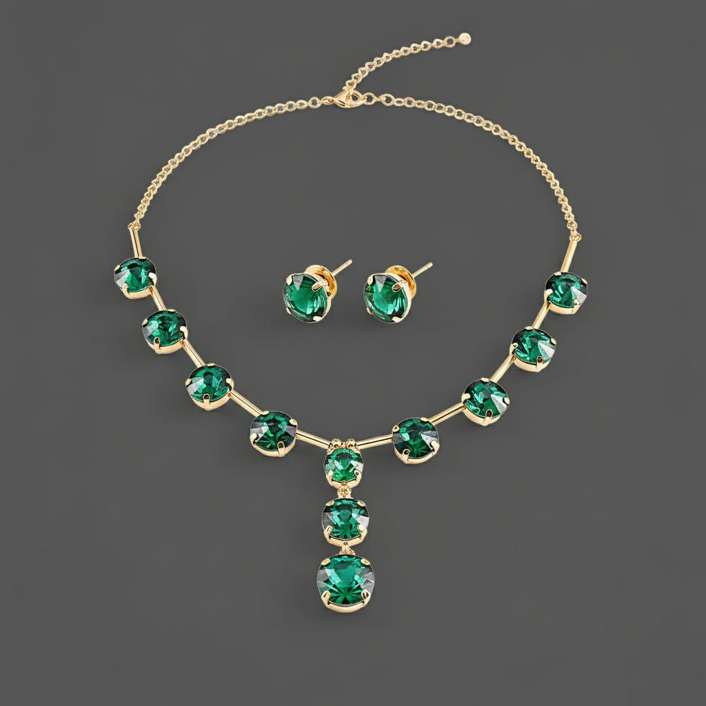 Manihaari Anti-Tarnish Emerald Gold Plated Crystal Necklace Set