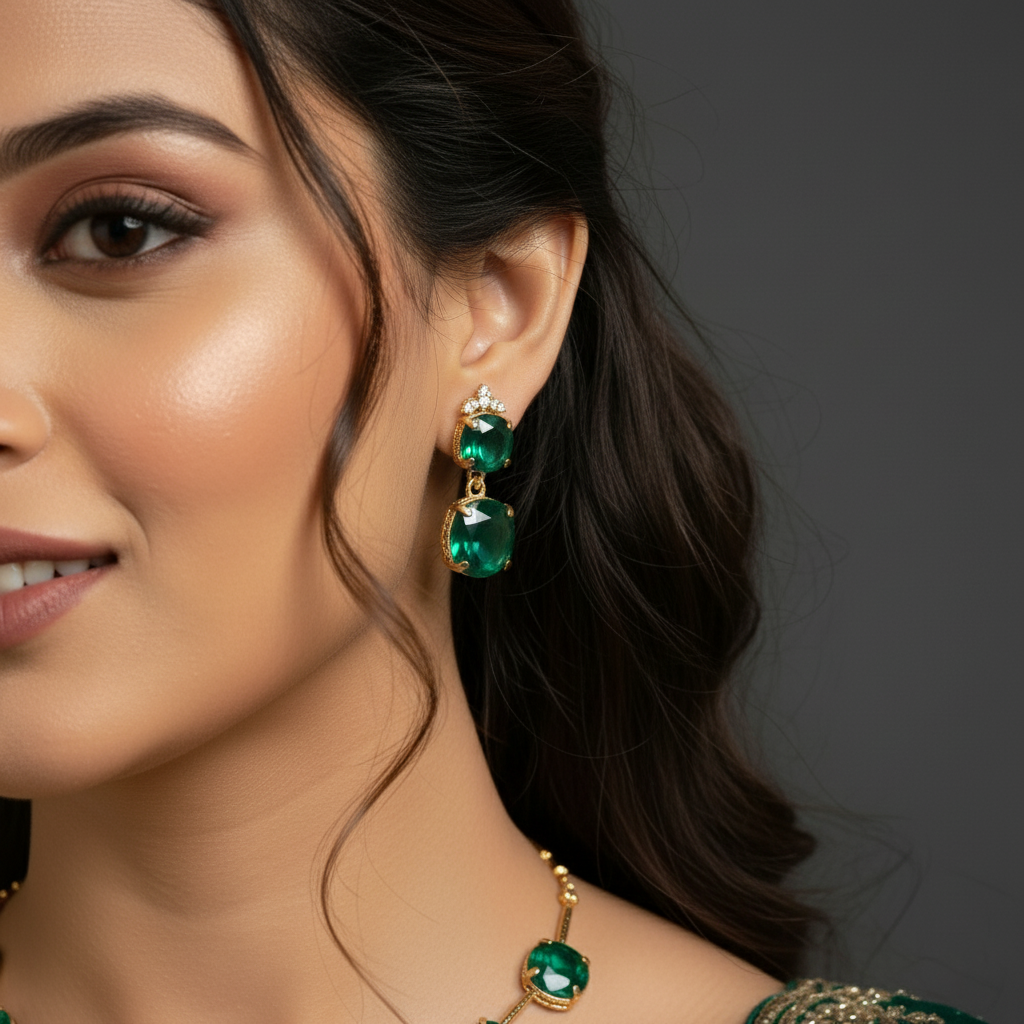 Manihaari Anti-Tarnish Emerald Gold Plated Crystal Necklace Set